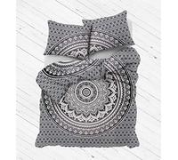 100% Indian Cotton Double Duvet Covers. Sunning Prints Ethically Made & Hand Printed. Double Bed Size, 2 Matching Pillowcases, 200x200cm (Mosaic Black)