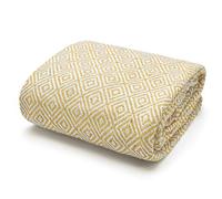 100% Indian Cotton Large Diamond Pattern Check Batten Throwover Sofa Throw Bed Throw, Multicoloured (Ochre/Yellow, 178cm X 254cm)