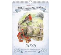 100-jähriger Kalender 2026 - Bildkalender 23,7x34 cm - mit Wetterprognosen, Bauernregeln und liebevollen Illustrationen - Wandkalender - Alpha Edition: Mit täglichen Wetterprognosen und Bauernregeln