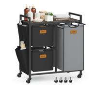 100 L Laundry Hamper with 3 Compartments, Chestnut Brown + Ink Black + Dove Grey
