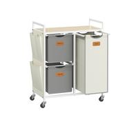 Ledrem 3-Compartment Laundry Hamper, 100 L Laundry Cart With Shelves, Natural Beige, Dove Gray And White