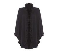 100% Lambswool Frilly Cape Wrap, Black