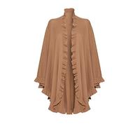 100% Lambswool Frilly Cape Wrap, Camel