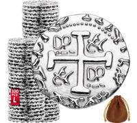 100 Large Silver Metal Pirate Coins, Treasure Coin Set, Diam.: 27 mm | Metal Replica Spanish Doubloons for Board Games, Tokens, Toys, Cosplay, Realistic Money Imitation, Pirate Treasure Chest