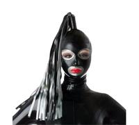 100% Latex Gummi Black Rubber Ponytail Wig Rubber HeadMask Head Cover Handmade,M,women/black
