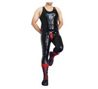 100% Latex MEN Gummi Vest Catsuit With Codpiece Collar Hole Rubber Tank Jumpsuits,black,7XL