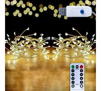 100 LED Cluster Fairy Light,Silver Wire Firecrackers String Copper Garland,USB Interface,Waterproof,Christmas Holiday Decoration,Indoor/Outdoor Bedroom,Garden,Yard,Patio (8.2ft,2 Pack,Warm White)