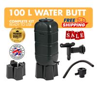 100 Litre Strata Ward Slimline Garden Water Butt - Stand, Tap, Filler, Lid BLACK