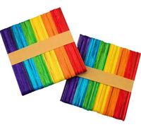 100 Lollipop Sticks, Wood Rainbow Lolly Sticks, Coloured Wooden Lolly Sticks for Craft, Popsicle Sticks 114mm x10mm x 2mm, Lollypop Stick, Craft Sticks for Home and School