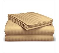 100% Long Staple Egyptian Cotton 4 Piece Sheet Set + 1 Duvet Cover with Zipper, 400 Thread Count Bedding with 30cm Deep Pocket Fitted Sheet - Taupe Stripe, Super King Size 5 Piece Sheet Set.