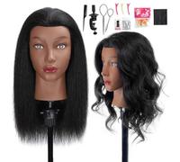 100% Mannequin Head Human Hair, 16" Human Hair Manikin Head Cosmetology Doll Head for Hairdresser Practice Braiding with Free Clamp Holder and Tools