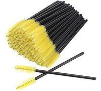 100 Mascara Wands Bulk Disposable Eyelash Eye Brow Brushes Applicator Spoolie Applicator Lash Extensions Makeup Tool Set (YELLOW)