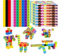 100 Math Linking Cubes, Math Cubes with 320 Reusable Stickers Manipulative Geometric Shapes Connecting and Counting Snap Blocks for Early Math & Construction, Educational Toy for Preschool, Homeschool