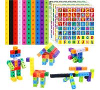 100 Math Linking Cubes, Math Cubes with 384 Reusable Stickers-Letters, Numbers, Shapes, Manipulative Geometric Connecting and Counting Blocks, Educational Toy for Kids Math Learning and Fun Activities