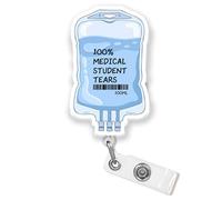 100% Medical Student Tears Badge Reel Retractable IV Bag Funny Nurse Cute CNA Nursing Phlebotomy Pediatric NICU RN Id Badge Holder 1.8 Inches Acrylic Accessories for Office Medical Worker Student