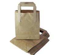 100 Medium Brown Kraft Paper Carrier Bags With Handles SOS Block Bottom Size 8 x 4 x 10" Food Takeaway Party 80gsm