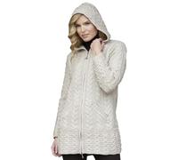 100% Merino Wool Aran Crafts Ladies Zip Zig Zag Jacket Parsnip (X-Small)