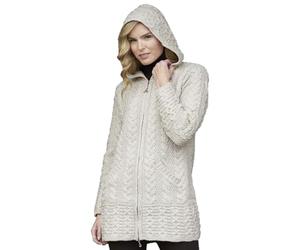 100% Merino Wool Aran Crafts Ladies Zip Zig Zag Jacket Parsnip (X-Small)