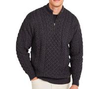 100% Merino Wool Half Zip Jumper Men - Ballycroy Cable Knitted Pullover Aran Sweater - Modern Style - Winter Warm - Gift for Him (M, Charcoal)