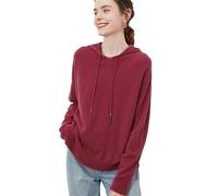 100% Merino Wool Hooded Sweater Women's Cashmere Knitted Sweater Hoodie Long Sleeve Solid Pullover Red L