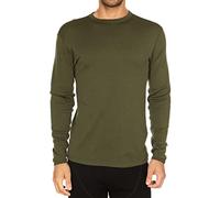 100% Merino Wool - Men's Midweight Long Sleeve Crew Shirt - Thermal Base Layer - NO Itch Renewable Fabric - Olive Drab - Large