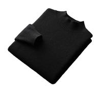 100% Merino Wool Mock Neck Sweater Mens Solid Knitted Half Turtleneck Jumper Thick Casual Pullover Black S
