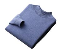 100% Merino Wool Mock Neck Sweater Mens Solid Knitted Half Turtleneck Jumper Thick Casual Pullover Blue XXXL