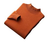 100% Merino Wool Mock Neck Sweater Mens Solid Knitted Half Turtleneck Jumper Thick Casual Pullover Caramel XL