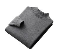 100% Merino Wool Mock Neck Sweater Mens Solid Knitted Half Turtleneck Jumper Thick Casual Pullover Dark Gray9 XL