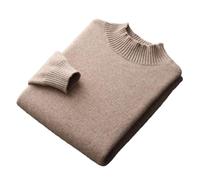 100% Merino Wool Mock Neck Sweater Mens Solid Knitted Half Turtleneck Jumper Thick Casual Pullover Khaki9 XXXL