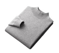 100% Merino Wool Mock Neck Sweater Mens Solid Knitted Half Turtleneck Jumper Thick Casual Pullover Light Gray9 L