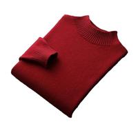 100% Merino Wool Mock Neck Sweater Mens Solid Knitted Half Turtleneck Jumper Thick Casual Pullover Rust Red M