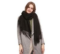100% Merino Wool Scarf for Women, Warm and Oversized, Pashmina Cashmere feel, 78” x 28”, Winter Gift for Women - black - Large
