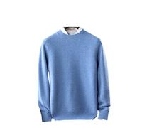100% Merino Wool Sweater Men Thick Warm Solid Color Rib Casual Knitted Pullovers Cashmere Sweaters Men's Clothing Sky blue L