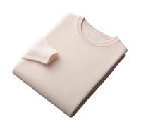 100% Merino Wool Sweater Mens Crew Neck Pullover Tops Solid Color Seamless Sweater Basic Jumper Beige XXL