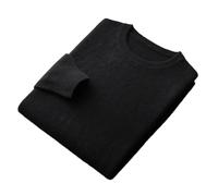 100% Merino Wool Sweater Mens Crew Neck Pullover Tops Solid Color Seamless Sweater Basic Jumper Black XXL