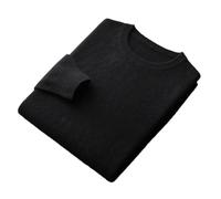 100% Merino Wool Sweater Mens Crew Neck Pullover Tops Solid Color Seamless Sweater Basic Jumper(Black,Small)