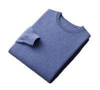100% Merino Wool Sweater Mens Crew Neck Pullover Tops Solid Color Seamless Sweater Basic Jumper(Blue,Large)