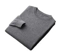 100% Merino Wool Sweater Mens Crew Neck Pullover Tops Solid Color Seamless Sweater Basic Jumper Dark Gray9 L