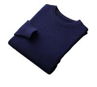 100% Merino Wool Sweater Mens Crew Neck Pullover Tops Solid Color Seamless Sweater Basic Jumper Navy Blue S