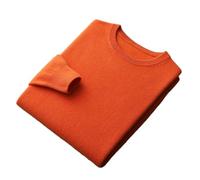 100% Merino Wool Sweater Mens Crew Neck Pullover Tops Solid Color Seamless Sweater Basic Jumper Orange XXL