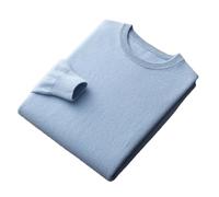 100% Merino Wool Sweater Mens Crew Neck Pullover Tops Solid Color Seamless Sweater Basic Jumper Sky Blue XXL