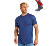 100% Merino Wool T Shirt Mens - Merino Wool Base Layer Men + Hiking Socks (Large, Chicago Blues)
