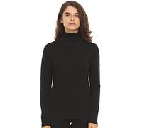 100% Merino Wool Womens Long Sleeve Midweight Turtleneck - Warm Sweater - Fold-Over Turtleneck - Black - Small