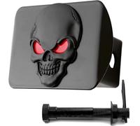 100% Metal Skull 3D Emblem Trailer Hitch Cover Fits 2 Receivers (Black Red on Black) by LFPartS