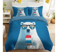 100% Microfibre American Style, Humorous, Cartoon Bedding Set Kids Childrens 3 Pcs Bedding Set with Zipper Closure Super Soft Polar Bear, Ice Lollies, Stripes, Animal Cover Set