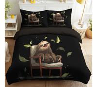 100% Microfibre Cartoon, Animal, Fun Playful Bedding Set Kids Childrens 3 Pcs Bedding Set with Zipper Closure Super Soft Wooden chair, sloths, green leaves Cover Set