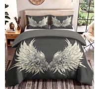 100% Microfibre Ethereal Aesthetic Romantic Bedding Set Kids Childrens 3 Pcs Bedding Set with Zipper Closure Super Soft Angel Wings Black and White Cover Set