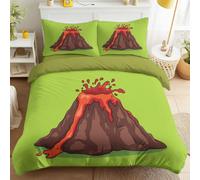 100% Microfibre Fun, Cartoon, Cute Bedding Set Kids Childrens 3 Pcs Bedding Set with Zipper Closure Super Soft Volcanoes Cover Set