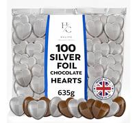 100 Milk Chocolate Hearts - Silver foil Mothers Day Chocolates - Creamy Wedding Party Table Favours - Ideal for Parties, Birthdays, Anniversaries, Valentine's Day